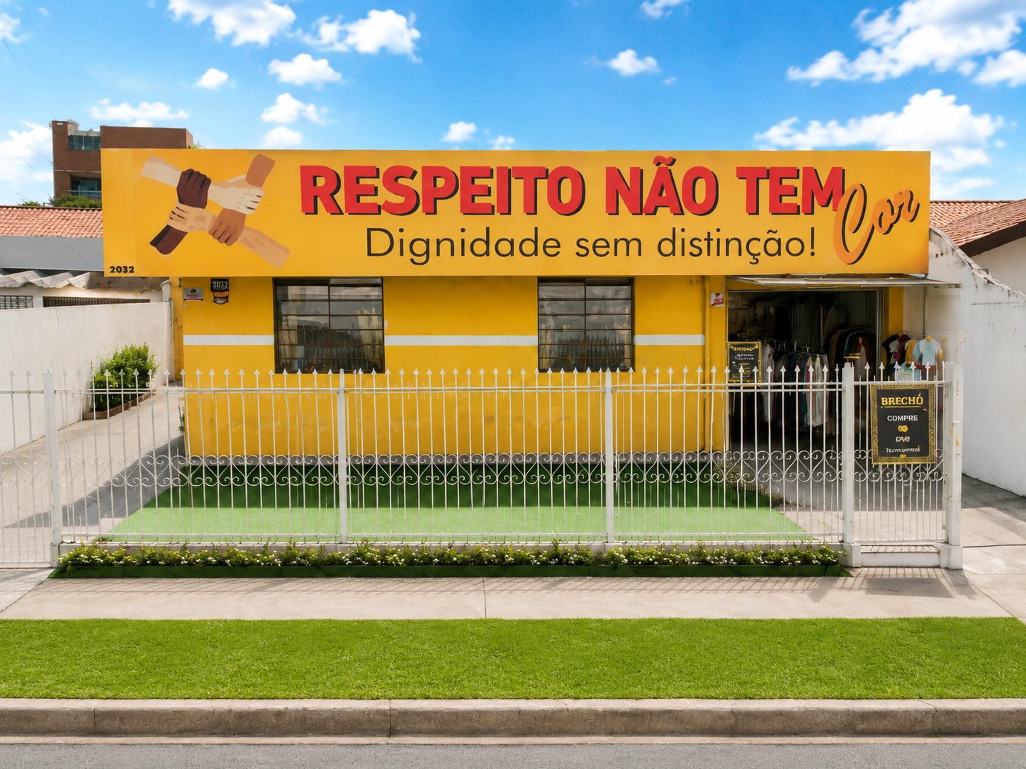 Faixada de dia da ONG Respeito Não Tem Cor